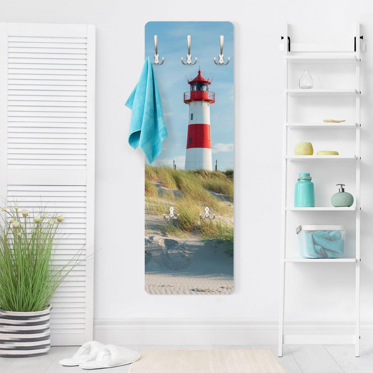 WANDGARDEROBE - Leuchtturm an der Nordsee 34/105 cm - Blau, Holzwerkstoff (34/105/1.6cm) - Bilderwelten
