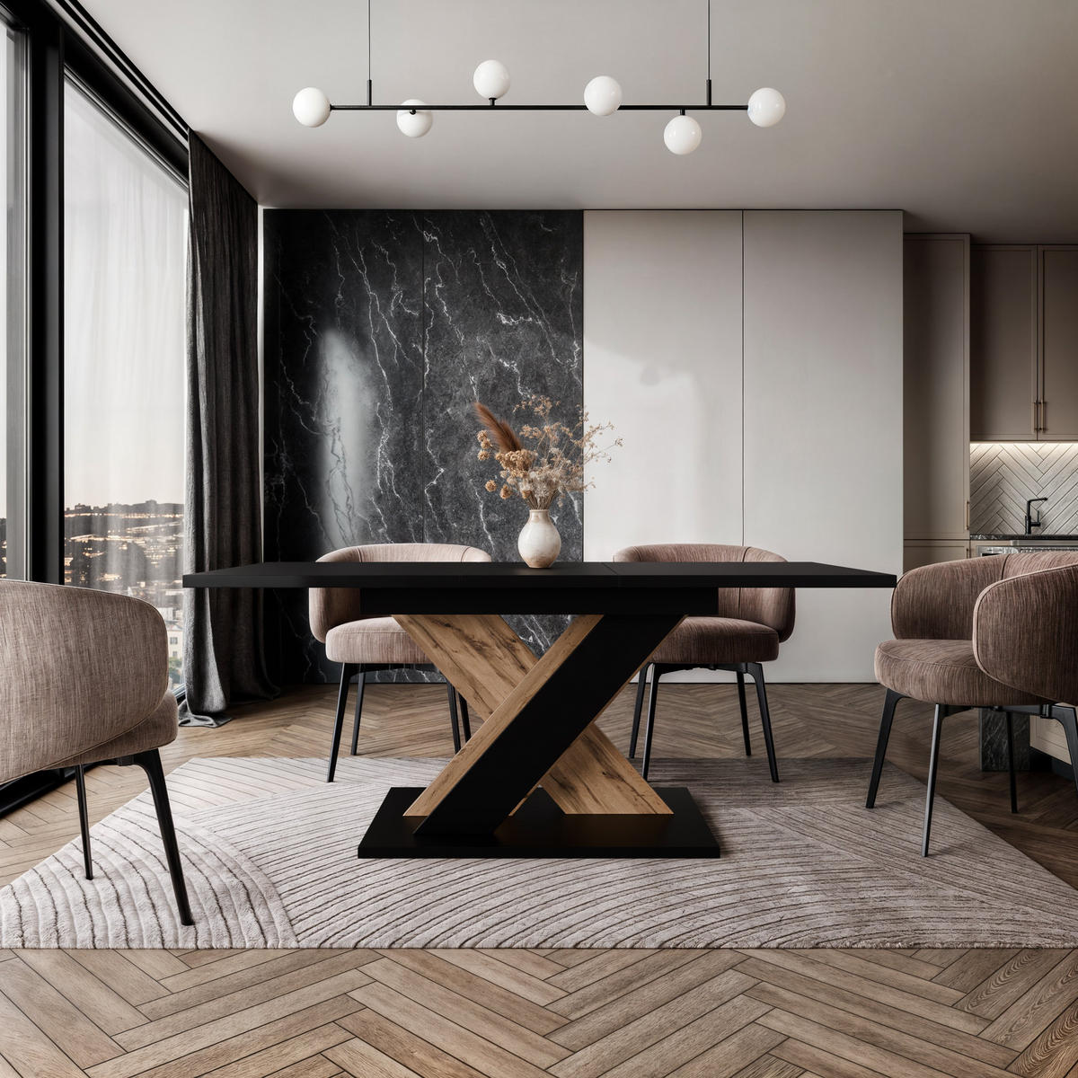 ESSTISCH MERKAS Ausziehbar 120 - 160 / 80 x 76 cm - Eiche Wotan/Schwarz, Holz (120/80/76cm) - MASSENO