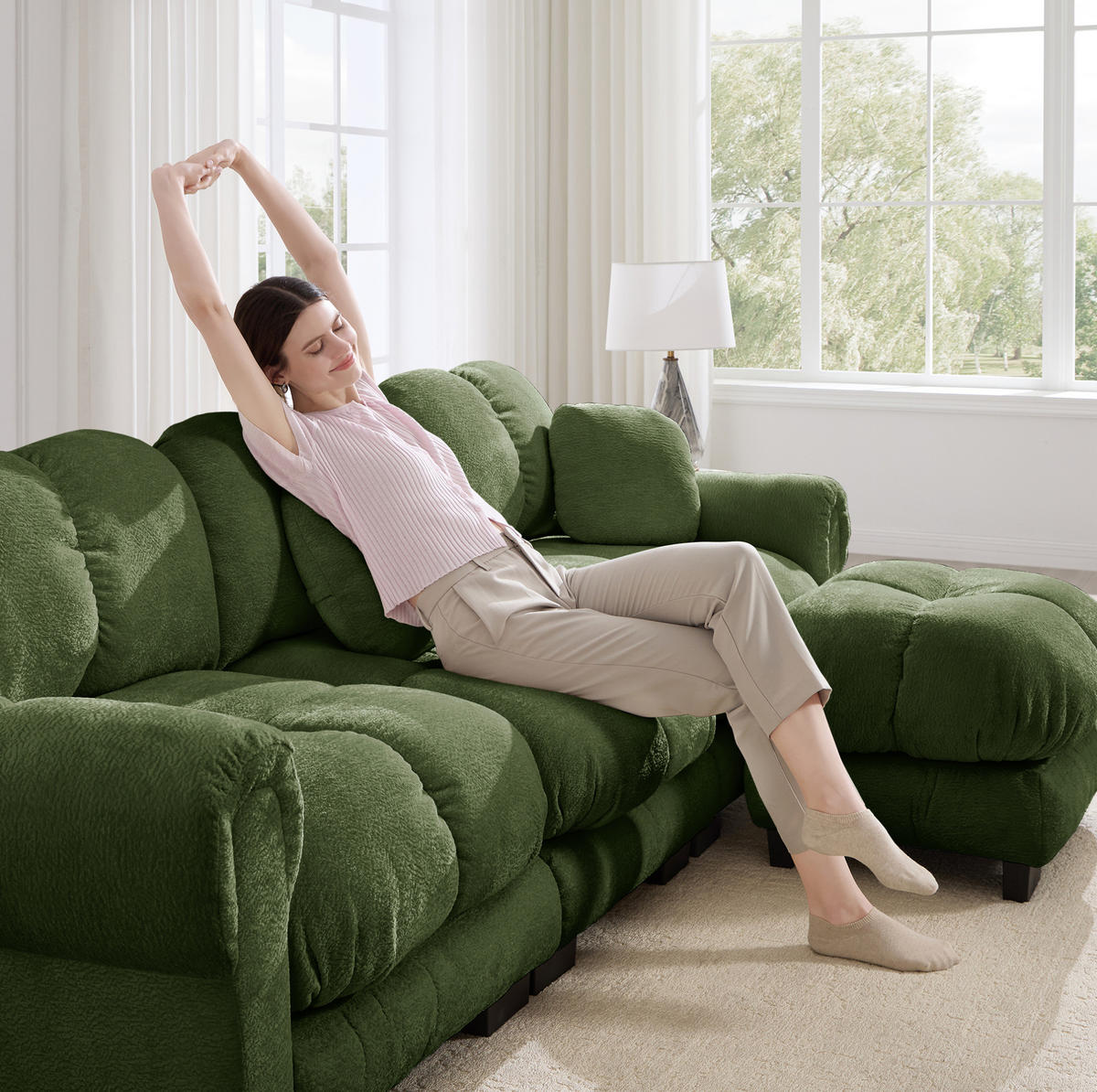SOFA mit U-Form Chenille Grün - Grün, Holz (149/90/190.1cm) - Meubliv