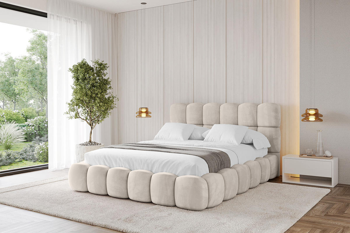 POLSTERBETT mit Bettkasten und Lattenrost, Bett mit Matratze H3/H4 - LEYA 120x200 Beige - Beige, Holzwerkstoff/Textil (120/200cm) - ALTDECOR