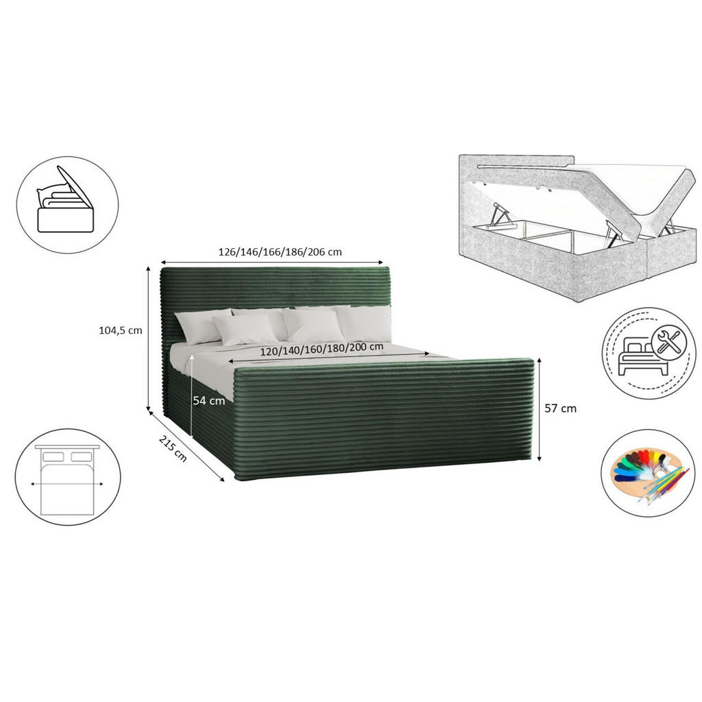 Thumbnail - Kaiser Möbel Boxbett, Grün, Textil, H3, Höhe ca. 20 cm, Rechteckig, 140x200 cm, Schlafzimmer, Betten, Boxspringbetten