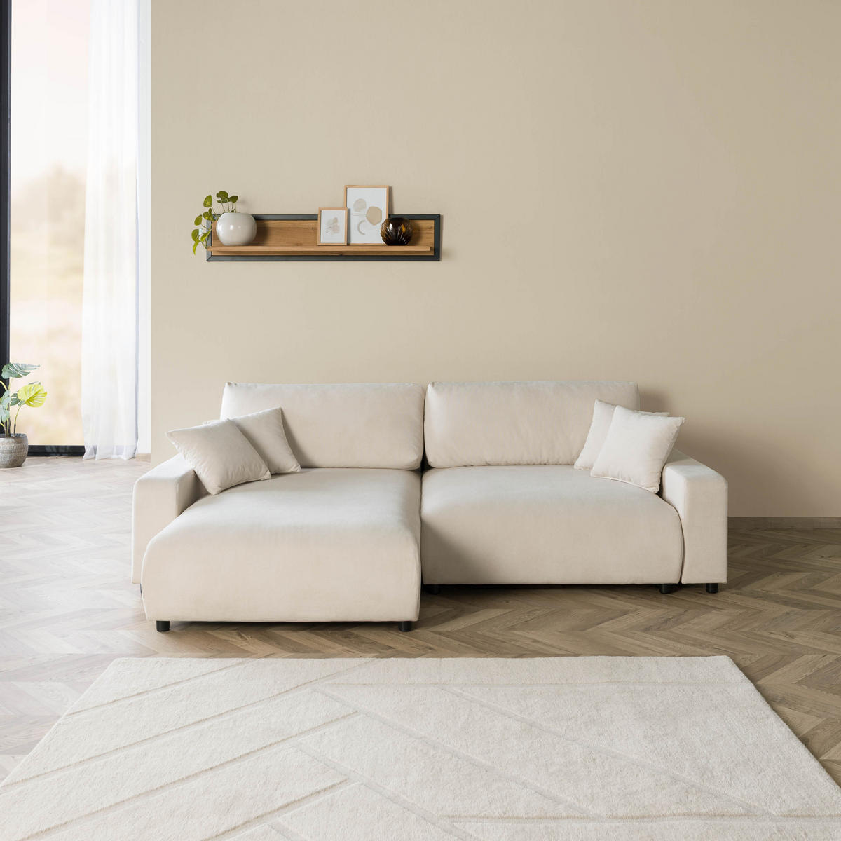ECKSOFA Samt 234x170x78 beige SOFIA - Beige, Kunststoff (234/165cm) - Massivmoebel24