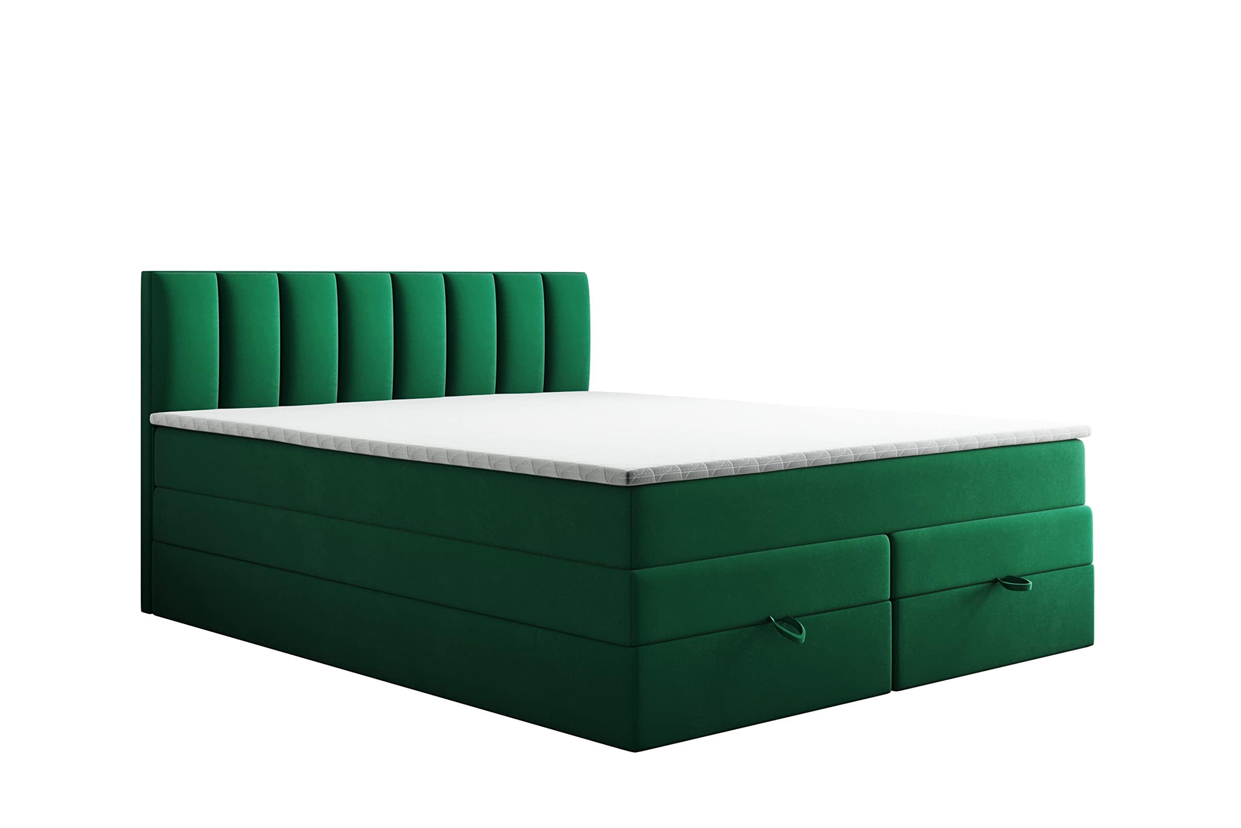 BOXBETT mit Bettkästen und Matratze - Bett Gusto mit Topper aus Memory Visco - Grün - 200 x 200 cm - Grün, Holzwerkstoff/Kunststoff (200/200cm) - Trada