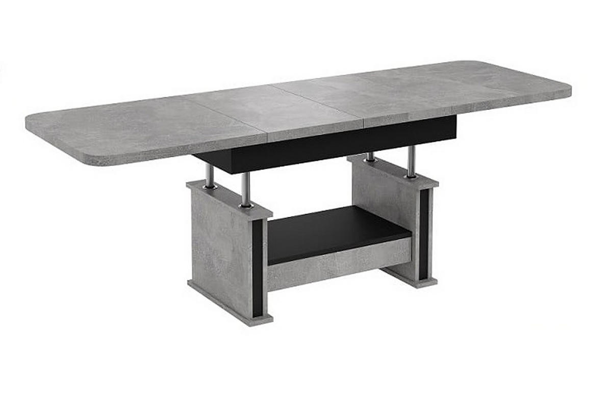 COUCHTISCH rechteckig Beton / Schwarz ausziehbar höhenverstellbar - Hellgrau/Schwarz, Holzwerkstoff (70/120/60cm) - designimpex