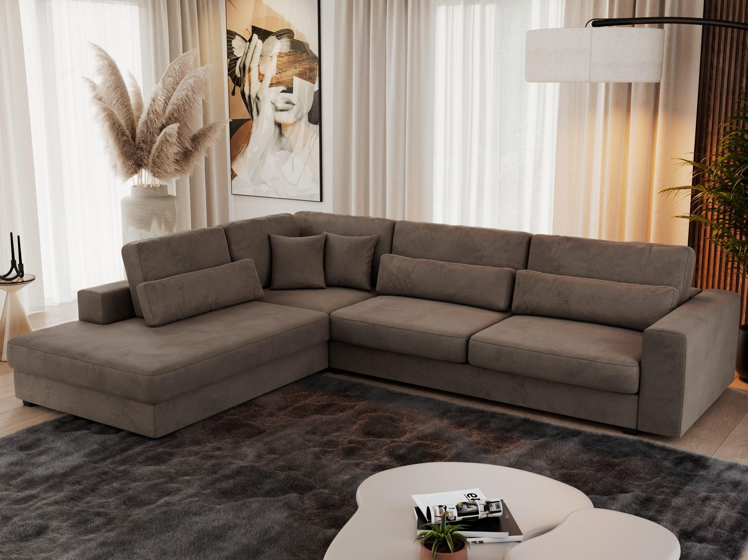 ECKSOFA Savona Braun Velvet - links - Schwarz/Braun, Kunststoff/Textil (316/249cm) - MKS