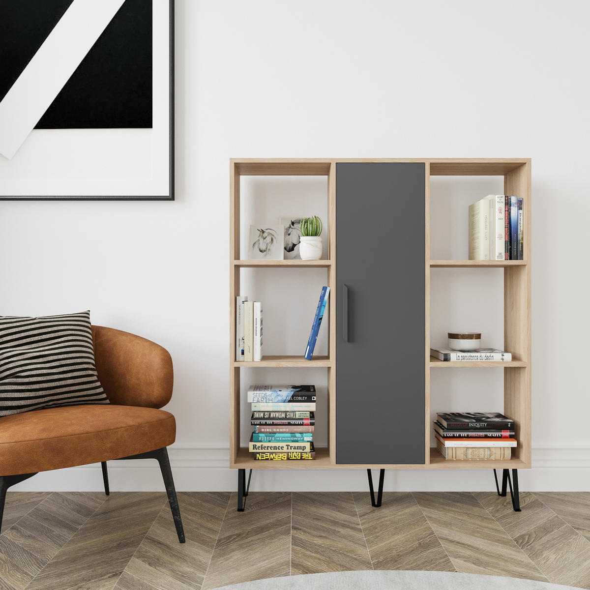 BÜCHERREGAL Peoria Eiche Anthrazit - Eichefarben/Grau, Holzwerkstoff (25/141.6/120cm) - Decorotika