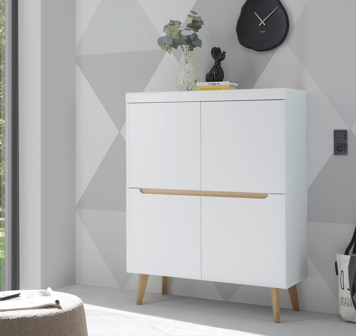 HIGHBOARD weiß matt, Eiche, skandinavisch 107 x 134 cm, Anrichte mit Soft-Close-Funktion - Eichefarben/Weiß, Holz/Holzwerkstoff (107/134/40cm) - Furn.Design