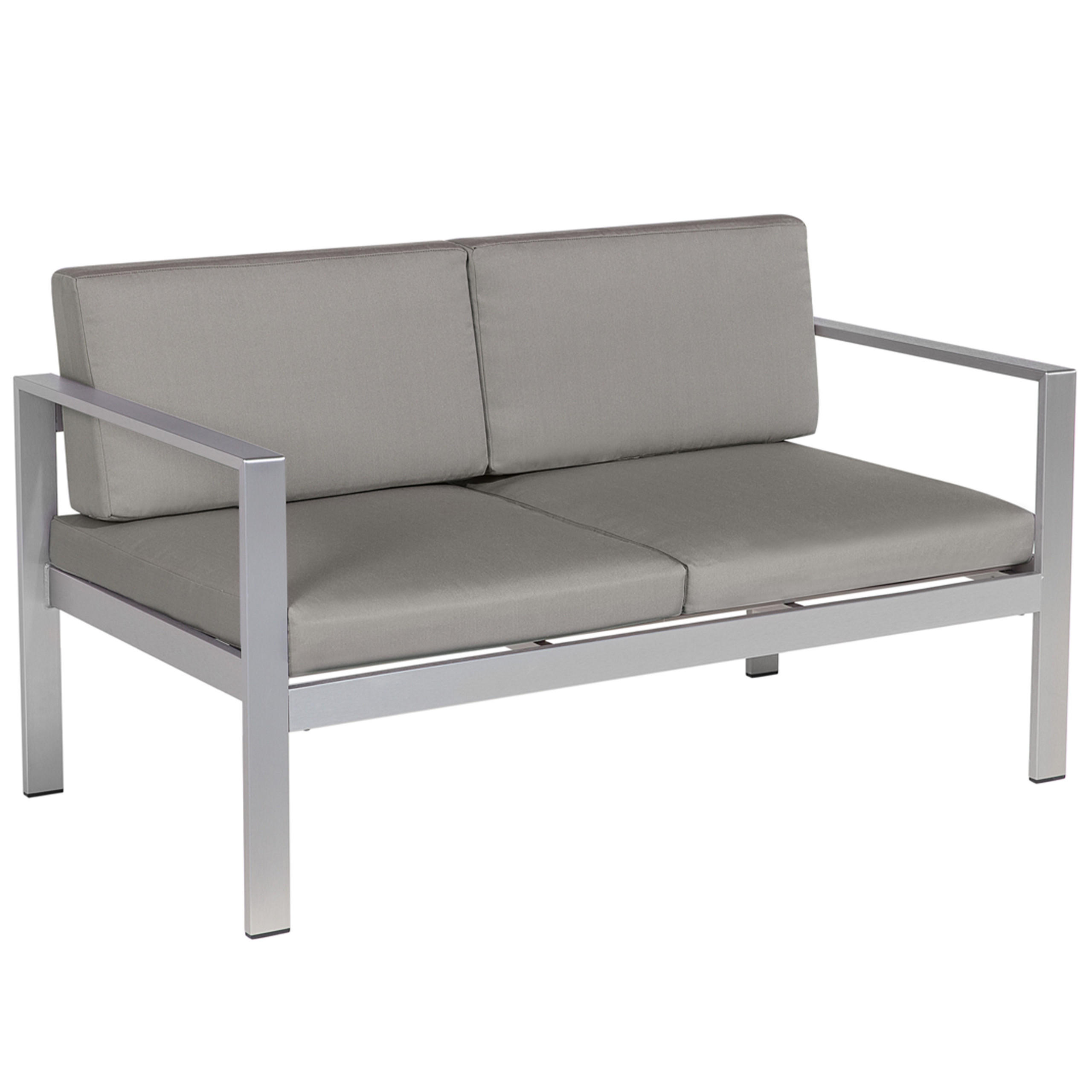 GARTENSOFA Aluminium 2-Sitzer Auflagen dunkelgrau Salerno - Dunkelgrau, Metall (142/80/70cm) - Beliani