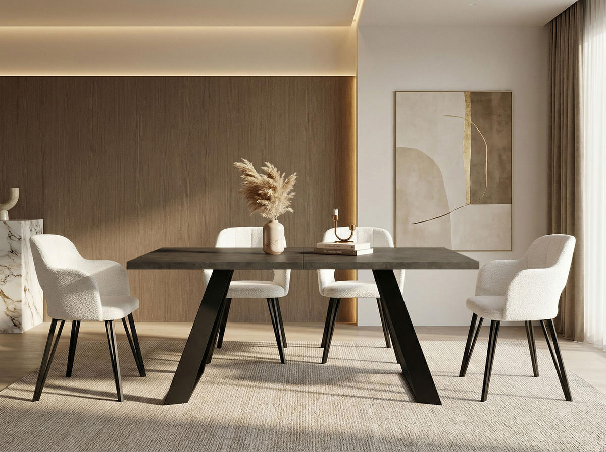 ESSTISCH Colter rechteckig ausziehbar, Dunkelgrauer Chicago Beton 140-240/80/76 cm - Dunkelgrau/Schwarz, Holzwerkstoff/Metall (140/80/76cm) - WFL GROUP