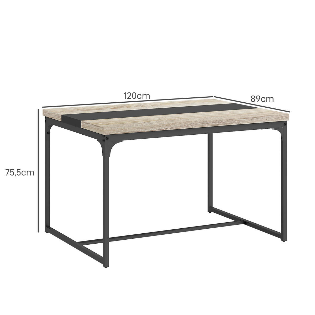 ESSTISCH im Industriestil für 6 Personen 120/89/75,5 cm schwarz. - Brombeere, Metall (89/120/75.5cm)
