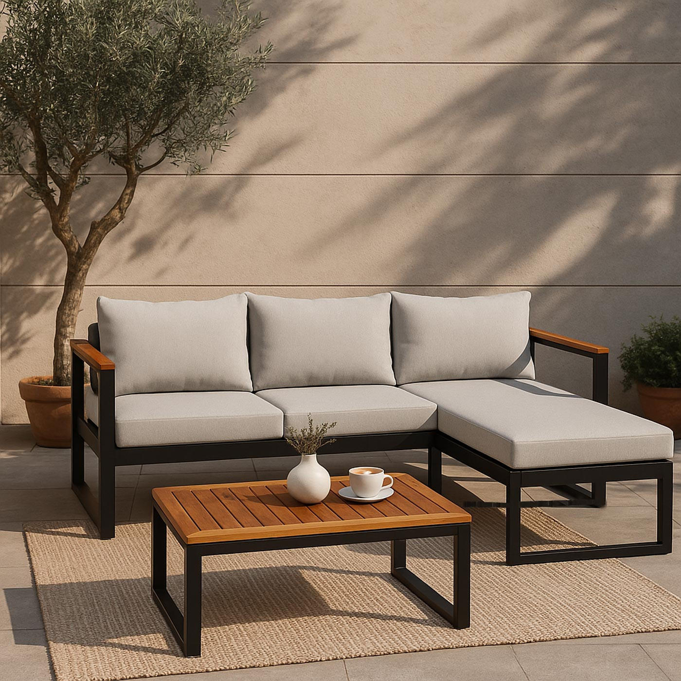 GARTEN-GARNITUR L26B 3ER-SET Braun, Hellgrau - Hellgrau/Braun, Textil - MCW