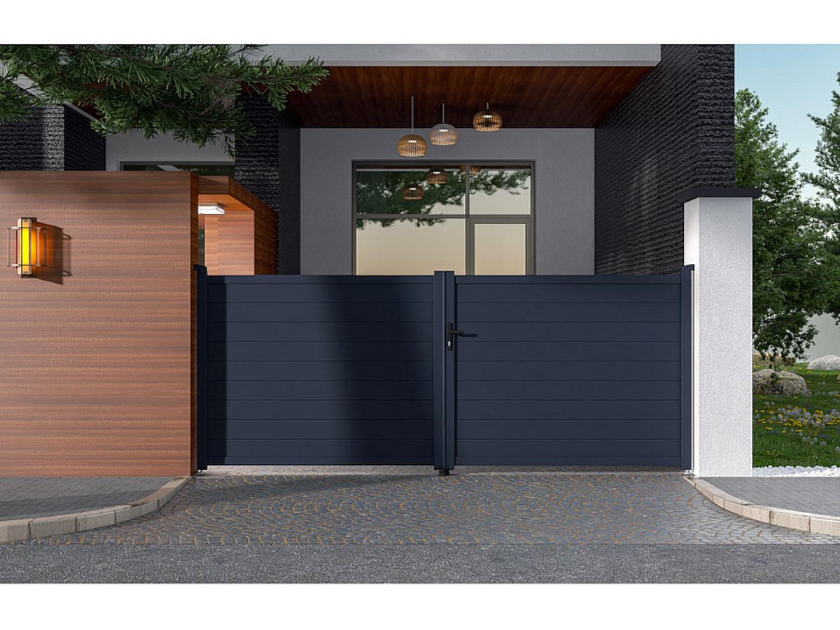 FLÜGELTOR - 392cm x 4.6cm - Aluminium - anthrazitgrau - NAZARIO - Anthrazit, Metall (392/161cm) - Vente-Unique