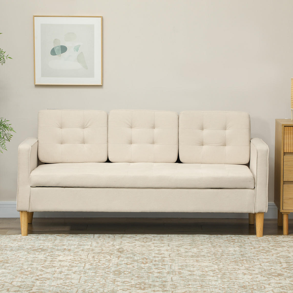 3-SITZER-SOFA DE-13532 mit verstecktem Stauraum Creme - Creme, Textil (62/82/166.5cm) - ComfortXL