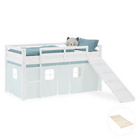 HOCHBETT 90/200 cm in weiß Lattenrost Rutsche Bettvorhang Mint - Weiß/Mintgrün, Holz (90/200cm) - Homestyle4u