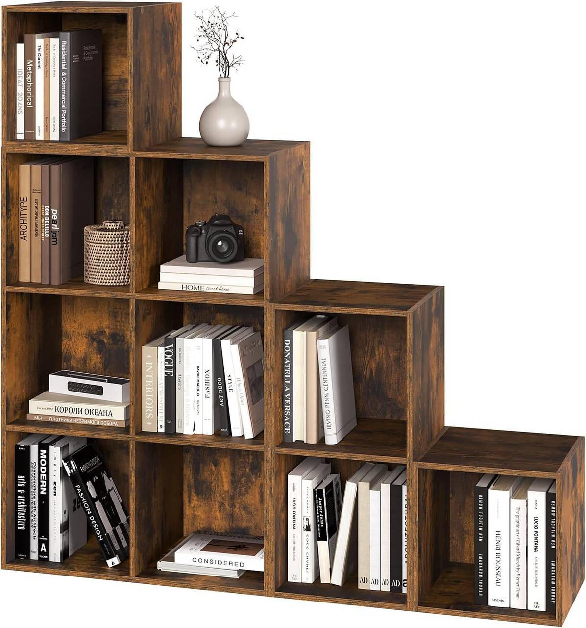 REGALE Bücherregal mit 10 Fächern, 120 x 120 x 30 cm, Vintagebraun - Dunkelbraun, Holzwerkstoff (120/120/30cm) - Woltu
