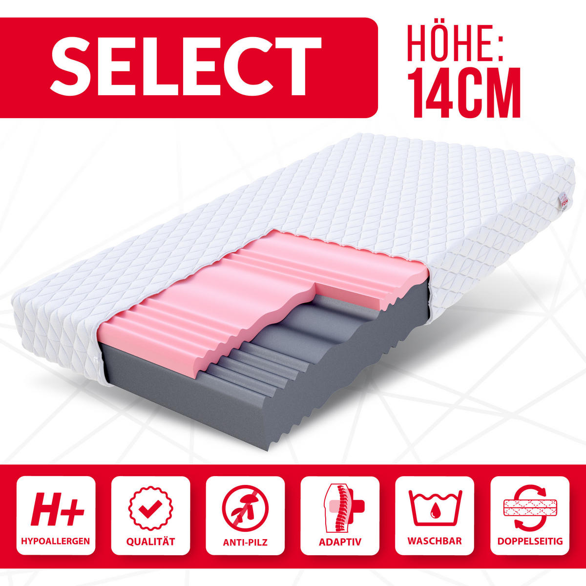 KALTSCHAUMMATRATZE Select H3 H4 14 cm - Weiß, Textil (120/200cm) - FDM