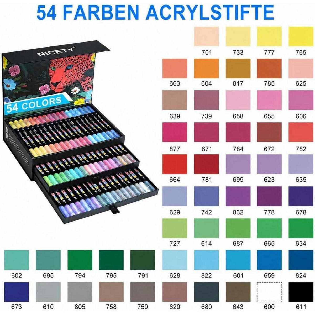 ACRYLSTIFTE Set 54 Farben Dual Tip Wasserfest - Multicolor, Kunststoff (1.1/1.1/15.5cm)