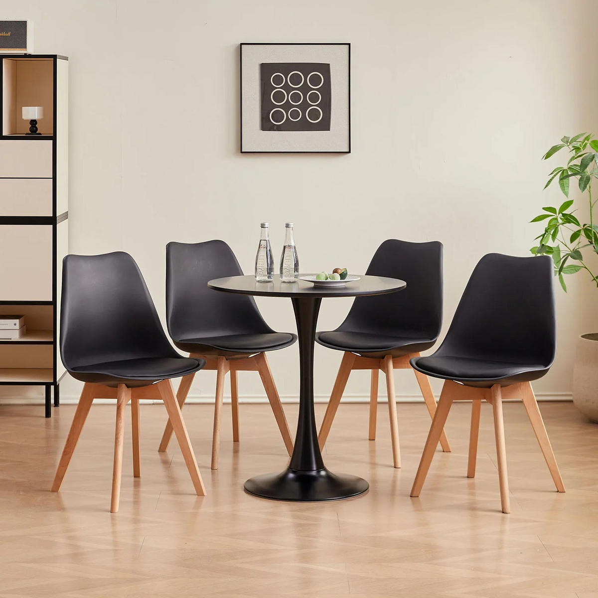 ESSZIMMERSTUHL Skandi PU Gepolstert Buchenholzbeine Schwarz 4-teilig - Schwarz, Textil (49/83/42cm) - Kaket