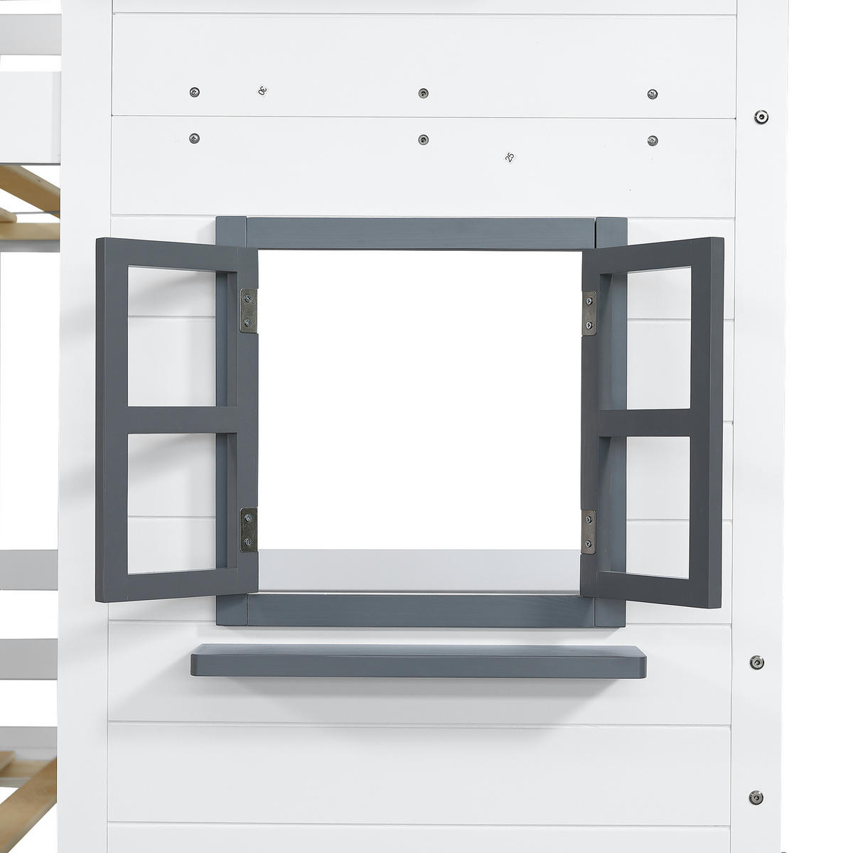 ETAGENBETT 90/200 cm in Weiß & Grau mit Fenster, Regal und Kasten - Weiß, Holz/Holzwerkstoff (90/200cm) - WISHDOR