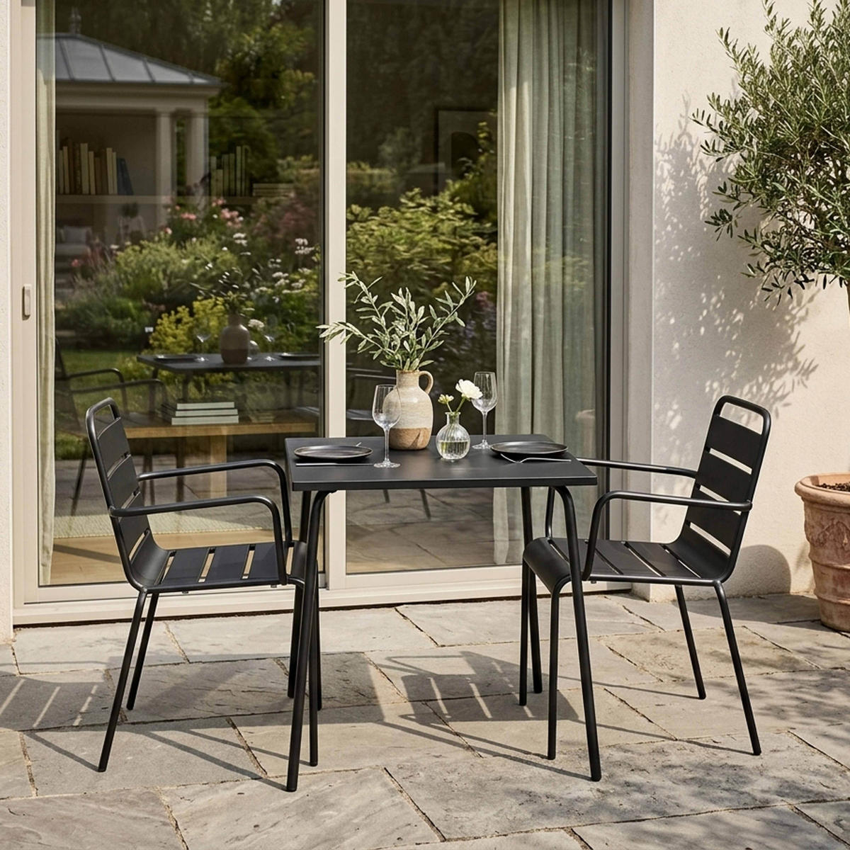 GARTENSET 3-tlg., Grau - Grau, Metall - Oviala
