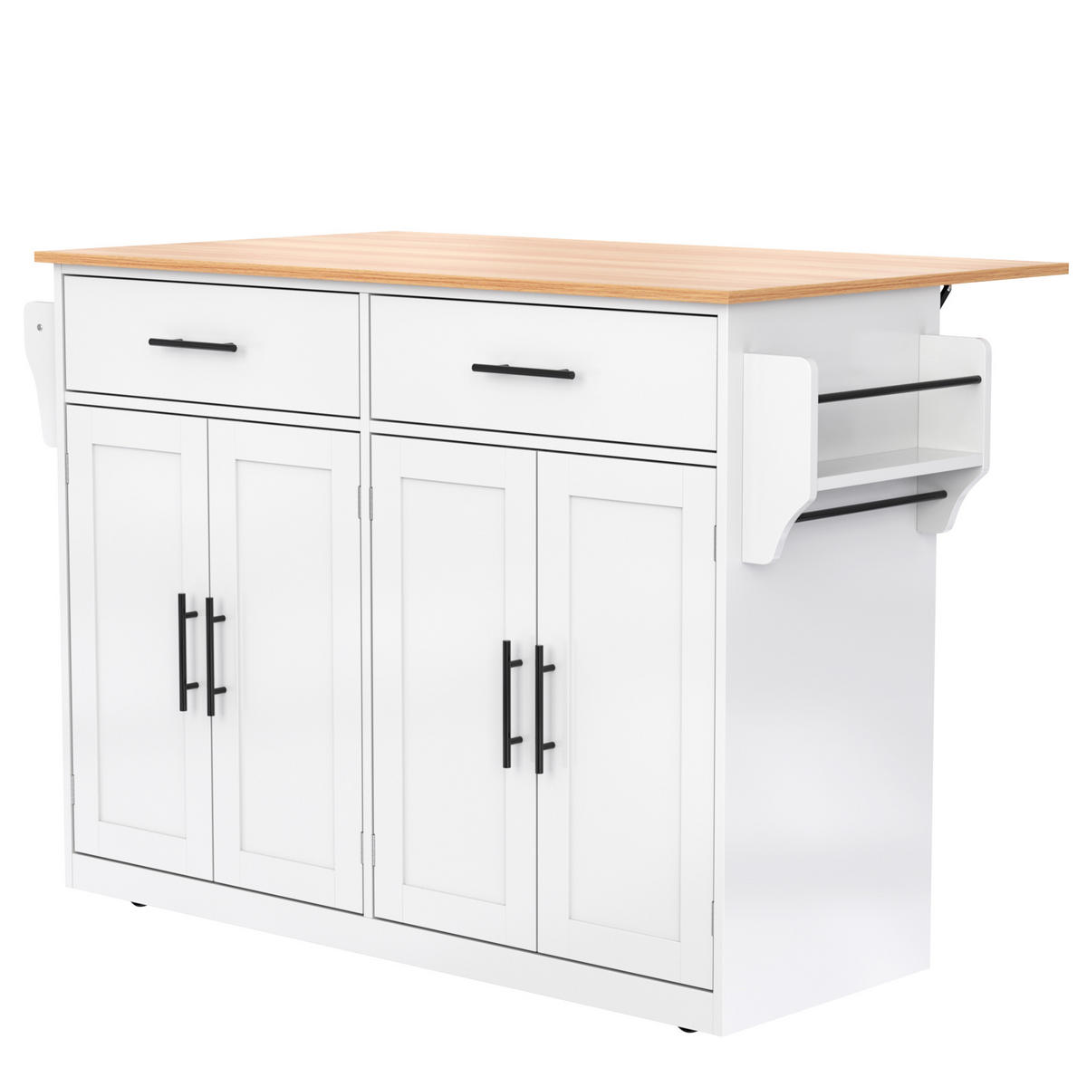 KÜCHENINSEL Küchenwagen KLAPPBARE TISCHPLATTE, MIT ROLLEN, Holz, Weiß, Küche und Esszimmer, 120/70/91,5 cm - Weiß, Kunststoff (71/91.5/120cm) - Rolipo