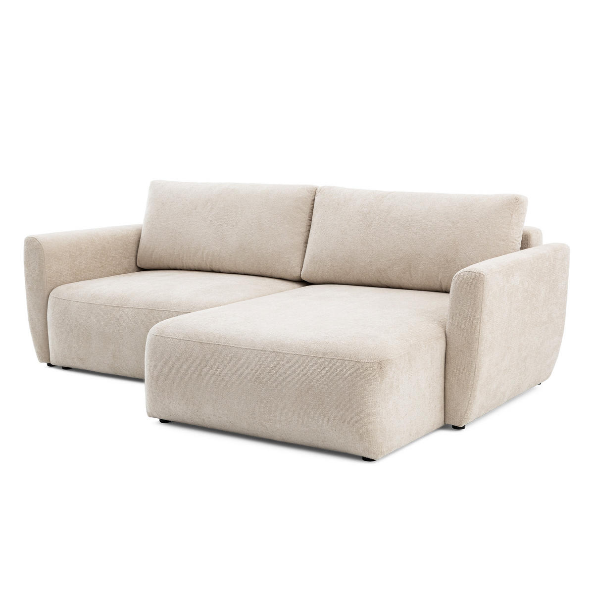 ECKSOFA BELLA L Rechts mit Schlaffunktion 140x205 Velours Creme - Creme/Schwarz, Holz/Kunststoff (165/230cm) - Muffo