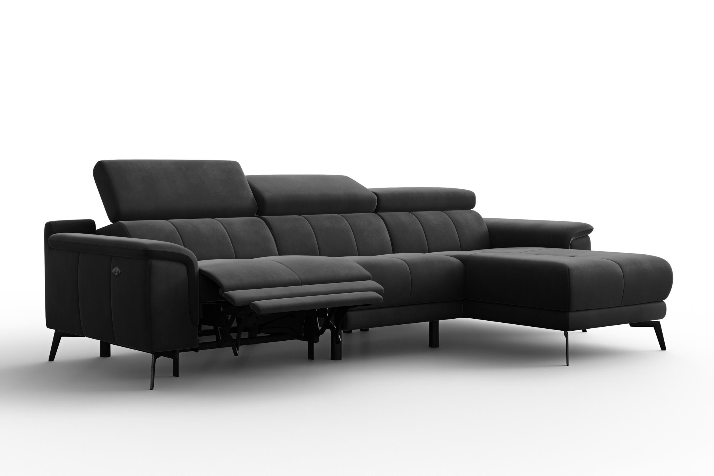 ECKSOFA FIERO 4-Sitzer RECHTS, Schwarzer Veloursstoff - Schwarz, Holz/Textil (288/170cm) - Courtois Laville
