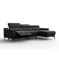 ECKSOFA FIERO 4-Sitzer RECHTS, Schwarzer Veloursstoff - Schwarz, Holz/Textil (288/170cm) - Courtois Laville
