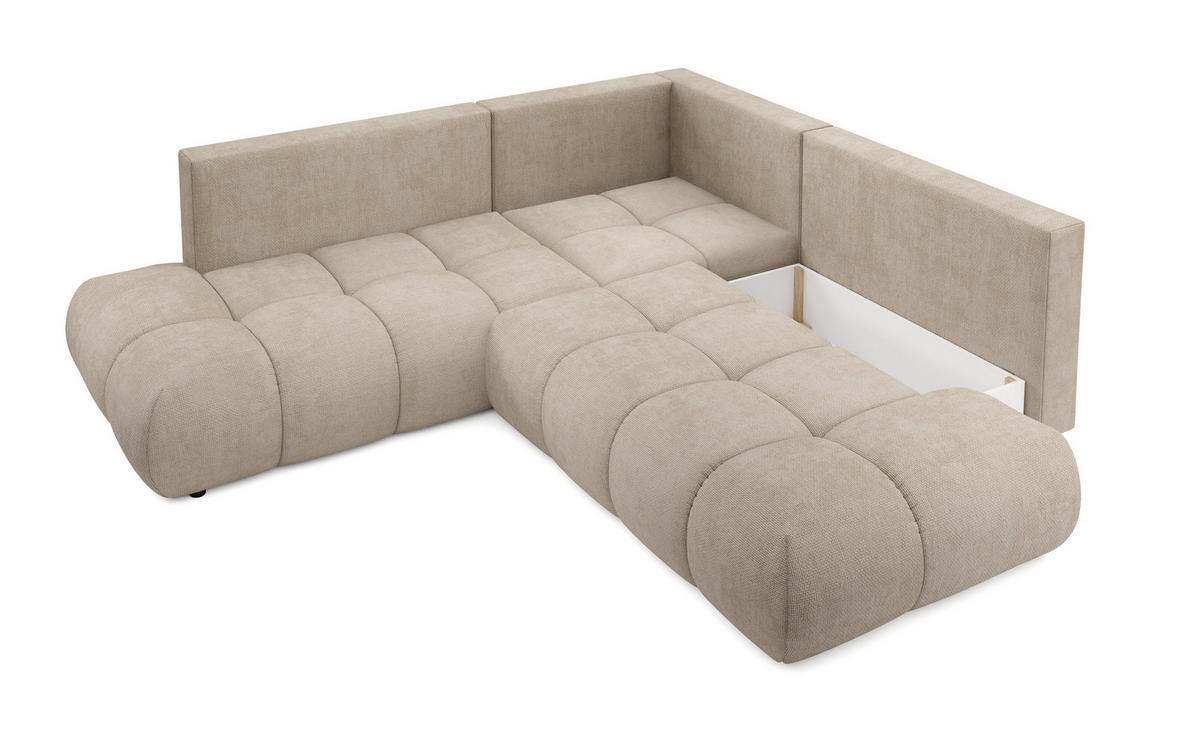 ECKSOFA DUCA II L-S Beige Chenille mit Schlaffunktion - Beige, Holz (266.5/266.5cm) - MASSENO
