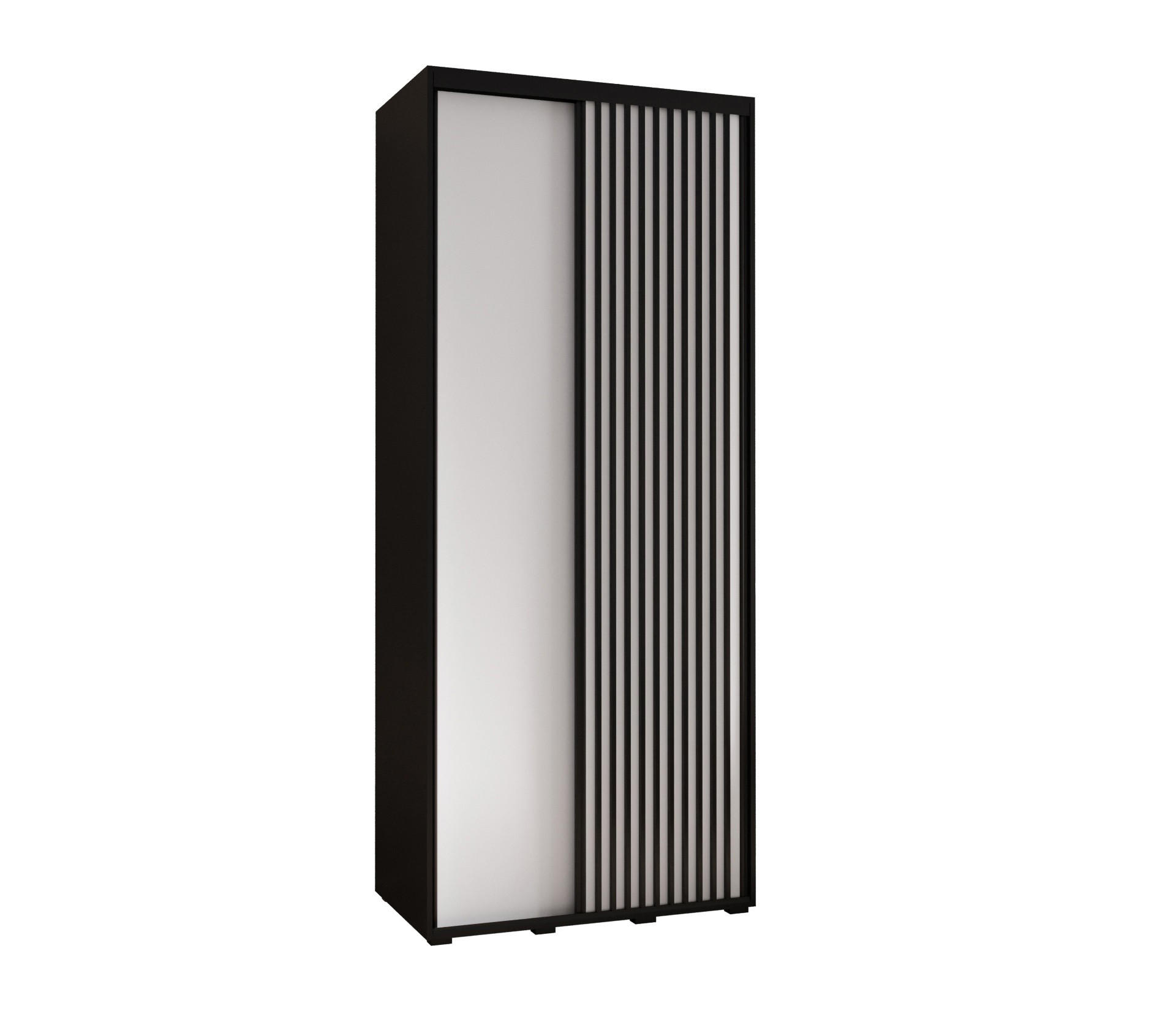 Abiks Möbel Schwebetürenschrank Schwarz, Weiß, Schwarz 100x235x60 cm