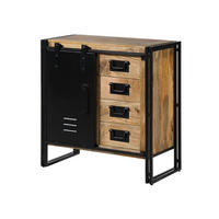 KOMMODE Mango 90x45x90 natur klar lackiert / Metall schwarz BLACKBURN #108 - Braun, Holz (90/90/45cm) - Massivmoebel24