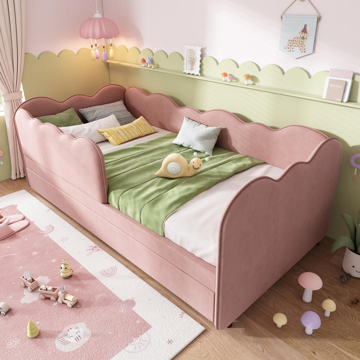 TAGESBETT mit Ausziehbett 90x190 cm Samt Pink - Pink, Holz (90/190cm) - Meubliv