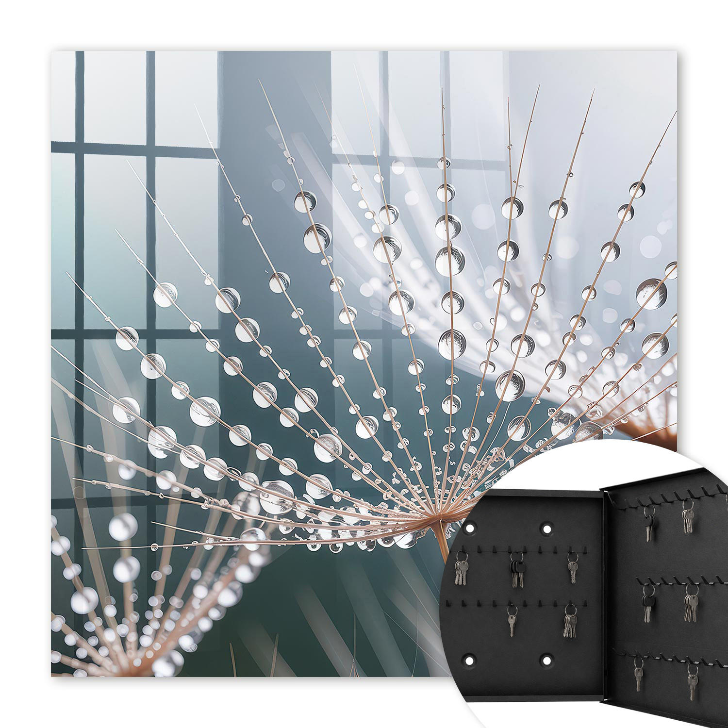 SCHLÜSSELBOX Schwarz 30x30 cm- Türöffnung nach rechts - Wassertropfen - Weiß, Metall (30/30/5cm) - TULUP