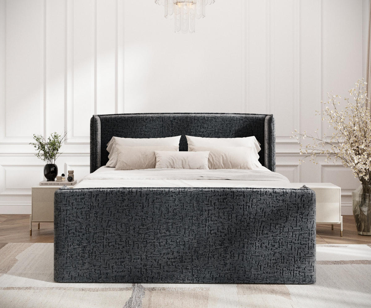 BOXSPRINGBETT Freeland Anthrazit 180/200 cm mit Matratze und Topper - Anthrazit/Schwarz, Holz/Holzwerkstoff (180/200cm) - Maison de Reve