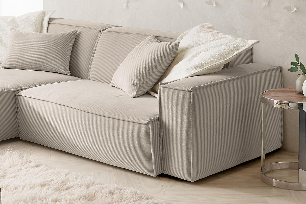 ECKSOFA SAMU Beige Cord - Beige/Schwarz, Textil (276/168cm) - KAWOLA