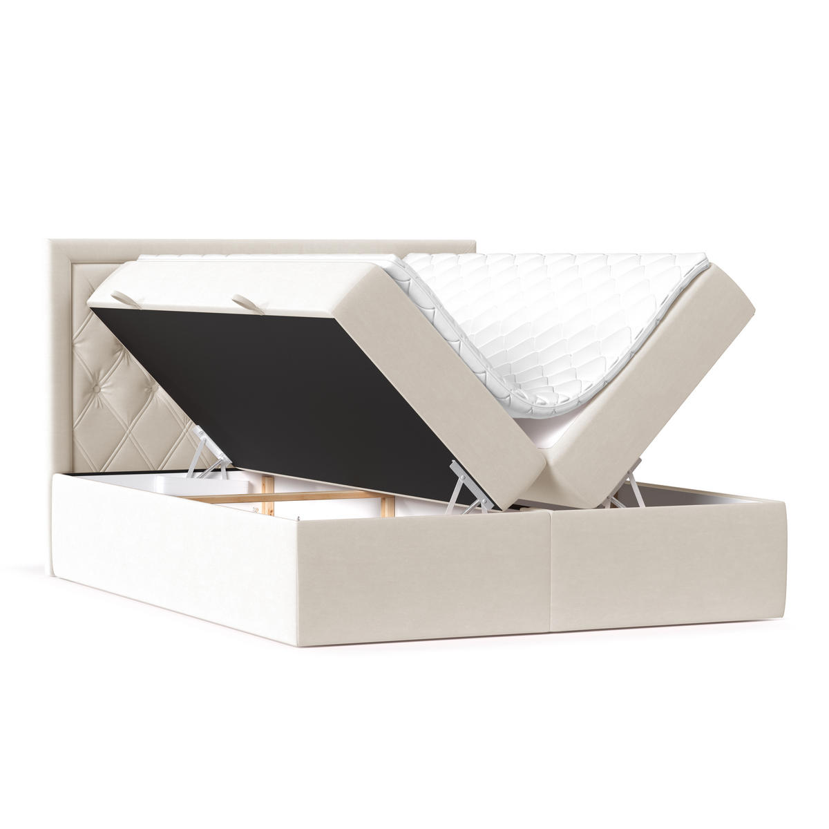 BOXBETT Maestro Hellbeige 160/200 cm mit Bonellmatratze und Topper - Beige/Schwarz, Holz/Holzwerkstoff (160/200cm) - Maison de Reve