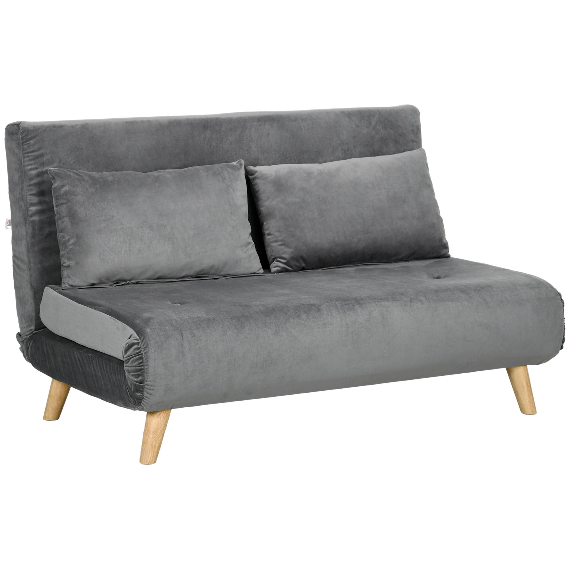 SCHLAFSOFA 2-Sitzer Sofa mit Bettfunktion Klappsofa mit verstellbare Rückenlehne - Naturfarben/Grau, Holz/Textil (78/79/130cm) - HOMCOM