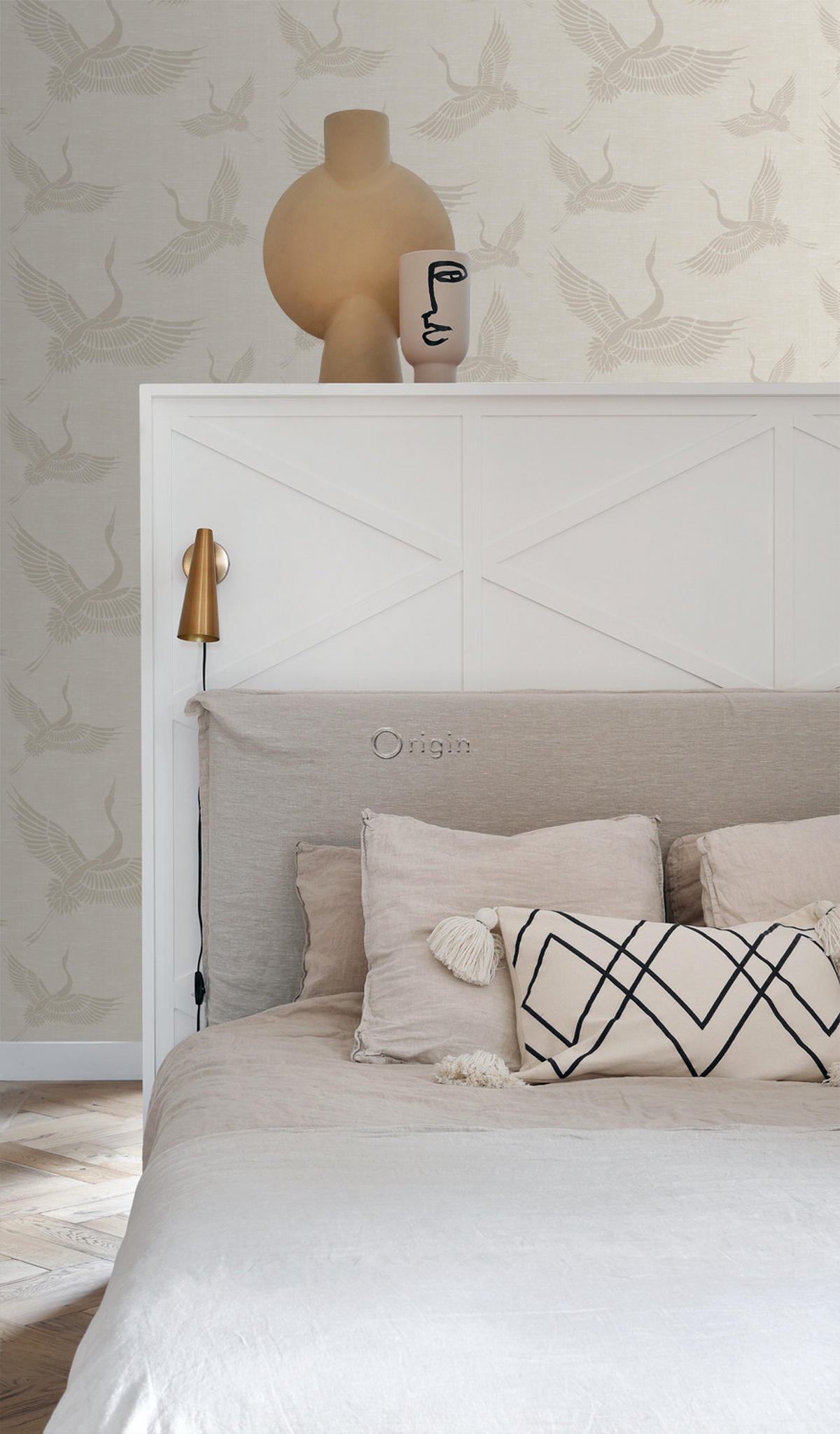 TAPETE Kraniche 53 cm x 10.05 m - Beige, Papier (53/1000cm) - Origin Wallcoverings