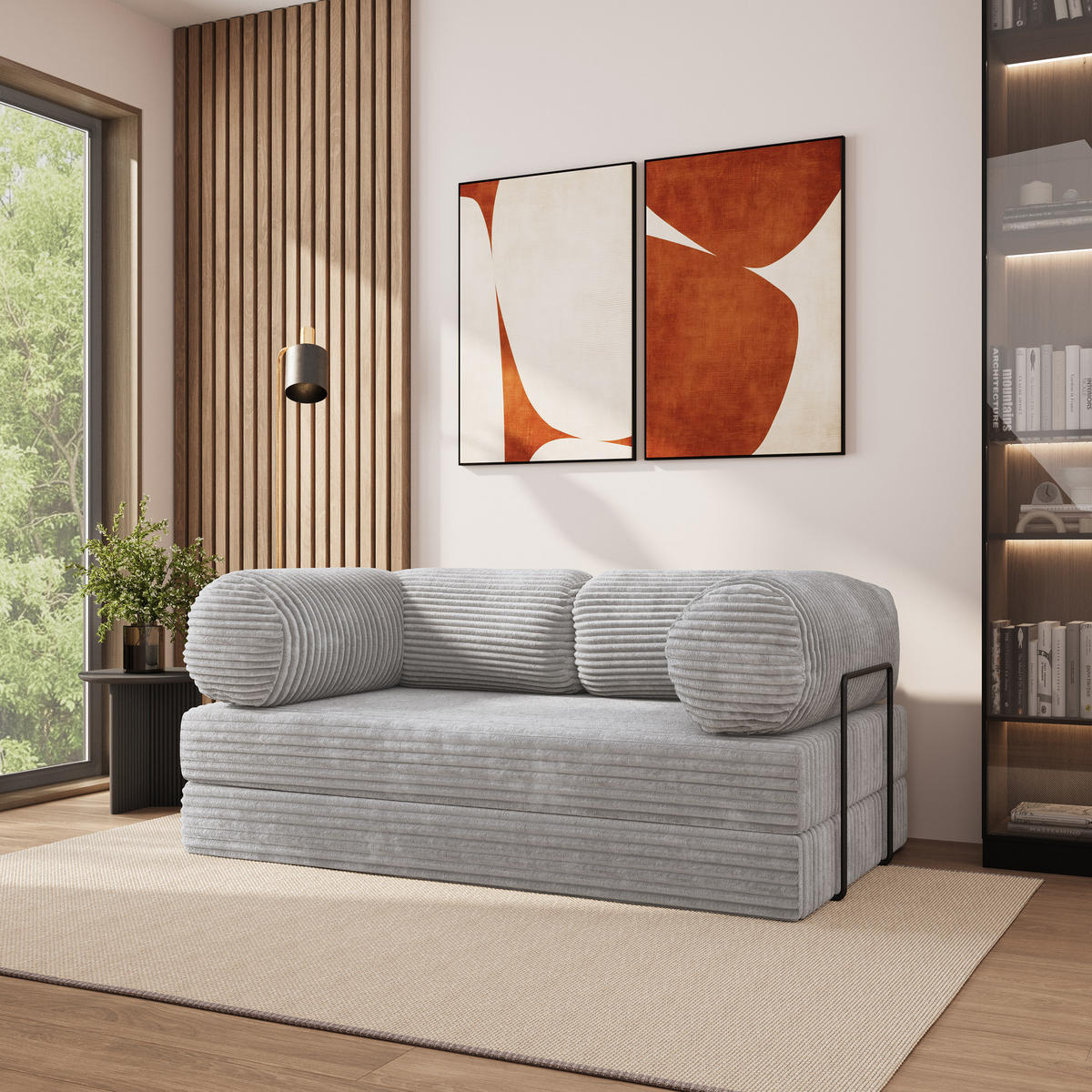 POHOVKA z pěny ALVIO s kovovým rámem Manšestrová látka Světle šedá - šedá/světle šedá, textil (170/68/80cm) - MASSENO