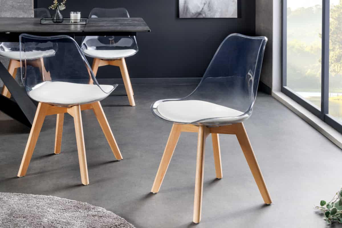 STUHL SCANDINAVIA MEISTERSTÜCK Kunstleder Weiß 80 cm - Transparent/Braun, Holz/Kunststoff (47/81/53cm) - riess-ambiente