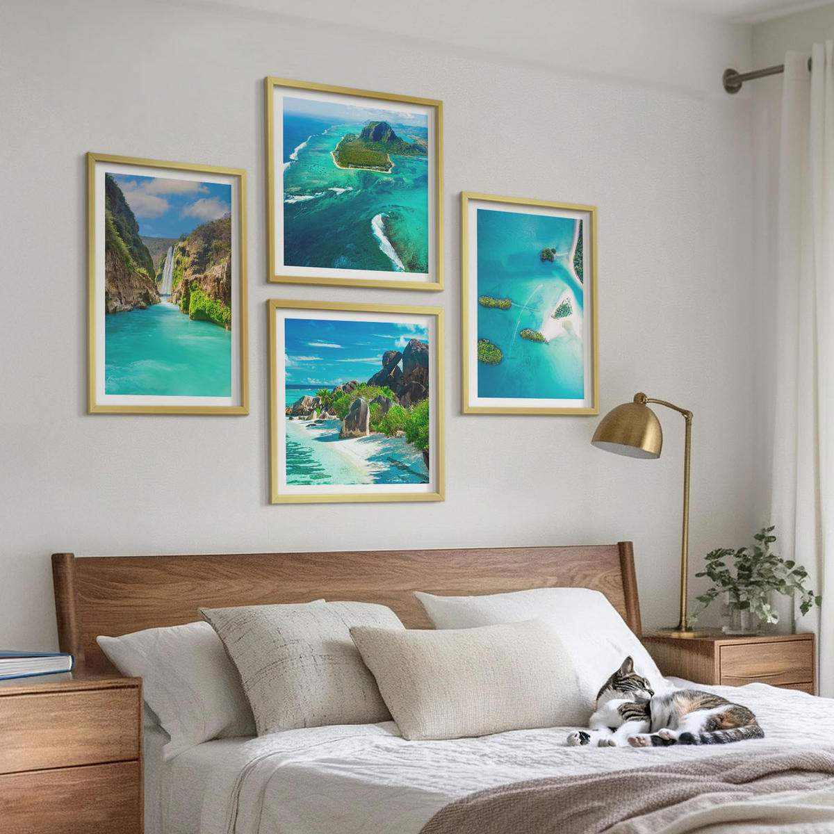 WANDBILDER 4er Set - 50x50 cm & 40x60 cm Goldrahmen - Tropische türkisfarbene Inseln - Goldfarben, Kunststoff (50/50cm) - ArtPrintCave