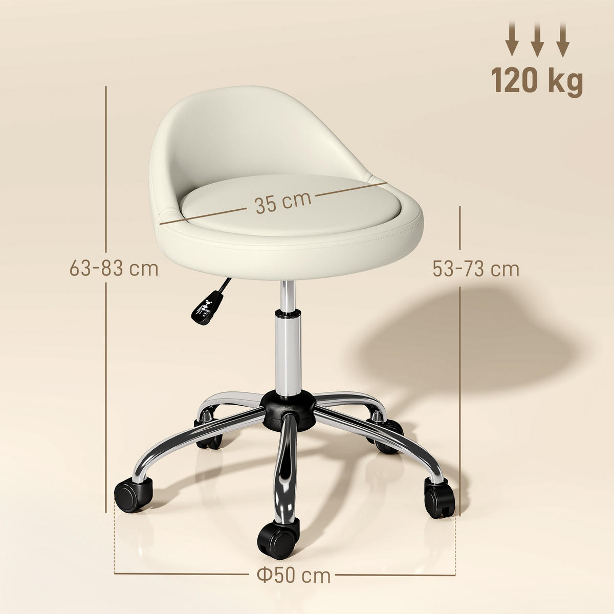DREHHOCKER DE-09727 höhenverstellbar mit 360° Drehfunktion Weiß - Weiß, Metall (35/83/35cm) - ComfortXL