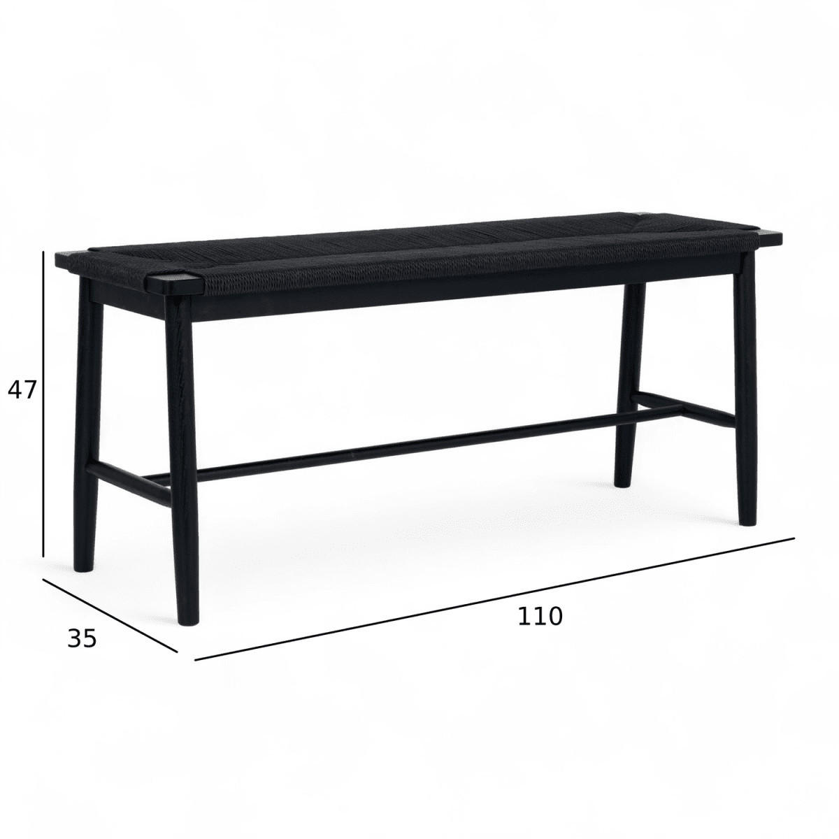 SITZBANK 110/35/47 cm Rattan / Eiche Schwarz - Schwarz, Holz/Papier (110/47/35cm) - Furnhouse
