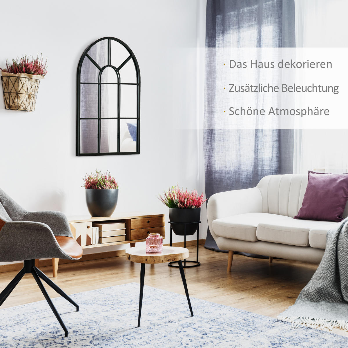 WANDSPIEGEL, Fensterspiegel, Dekorativ Spiegel mit Metallrahmen, Hängespiegel, Schwarz - Schwarz, Metall (2/50/70cm) - HOMCOM