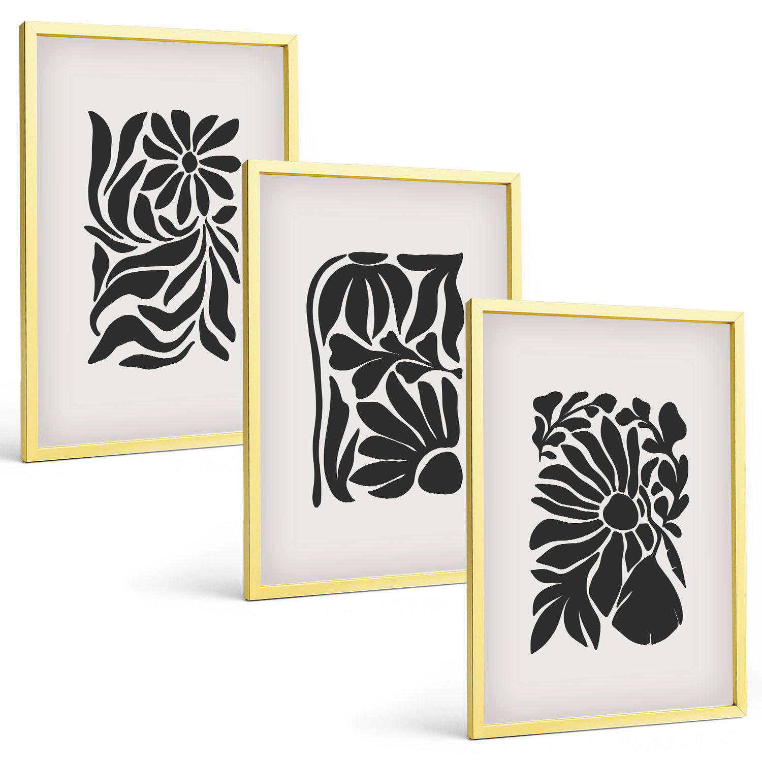 BILDER SET 3er Set - 40x60 cm Goldrahmen - Abstrakte Pflanzenmuster - Goldfarben, Kunststoff (40/60cm) - TULUP