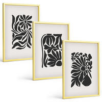 BILDER SET 3er Set - 40x60 cm Goldrahmen - Abstrakte Pflanzenmuster - Goldfarben, Kunststoff (40/60cm) - TULUP