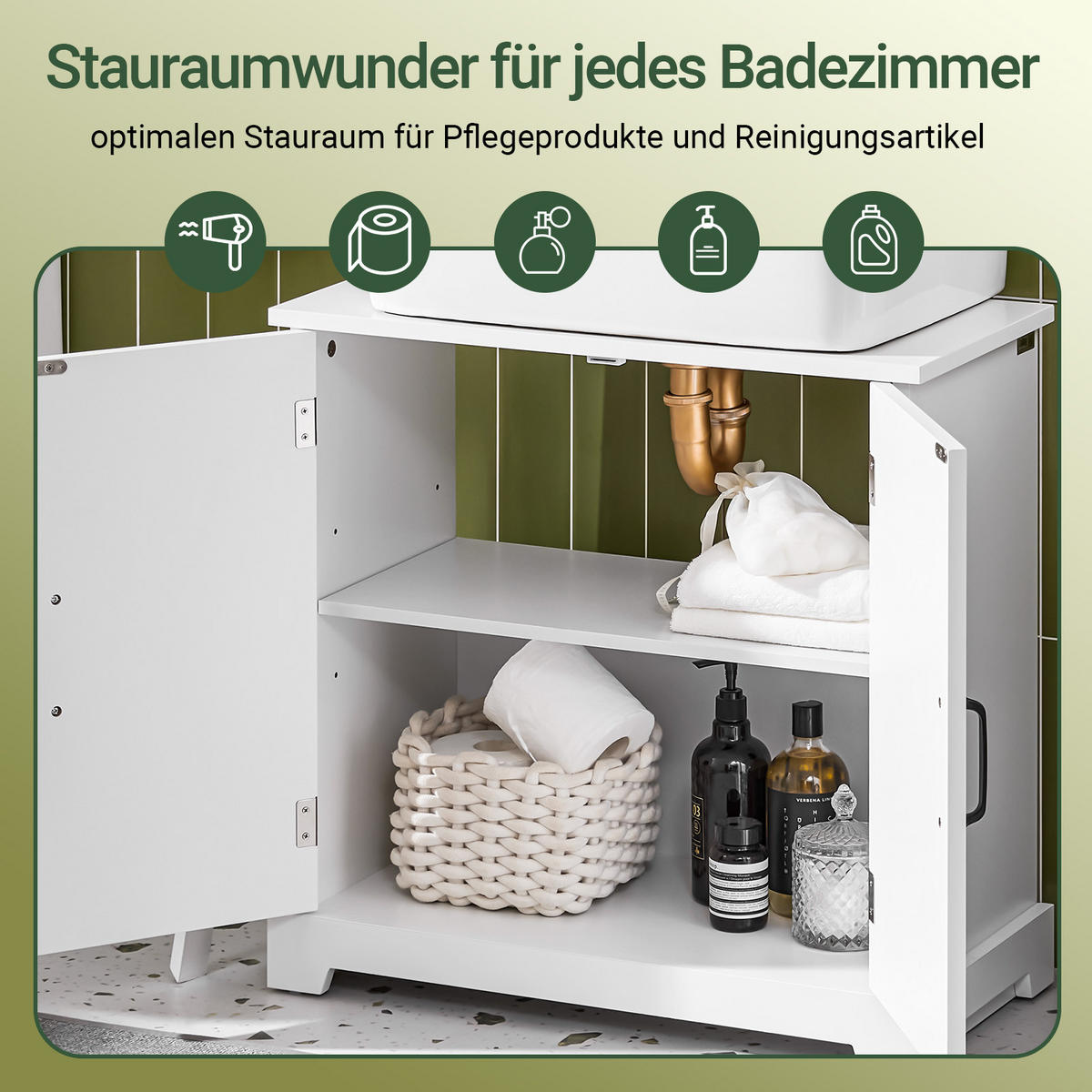 WASCHBECKENUNTERSCHRANK Weiß - Weiß, Holzwerkstoff (60/60/30cm) - SoBuy