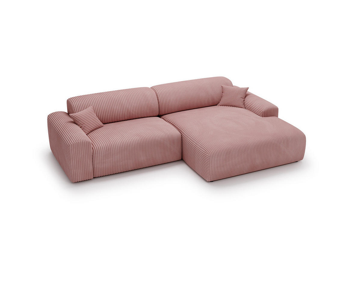 ECKSOFA mit Longchair - Cord - Schwarz/Altrosa, Kunststoff/Textil (284/178cm) - home24