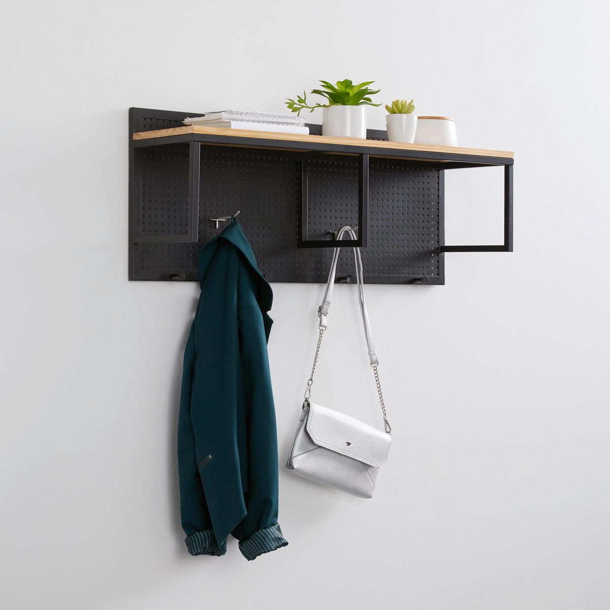 GARDEROBE Lorenzo ca. 90 / 37 cm Metall/Kiefer - Schwarz, Holz (90/37/25cm)