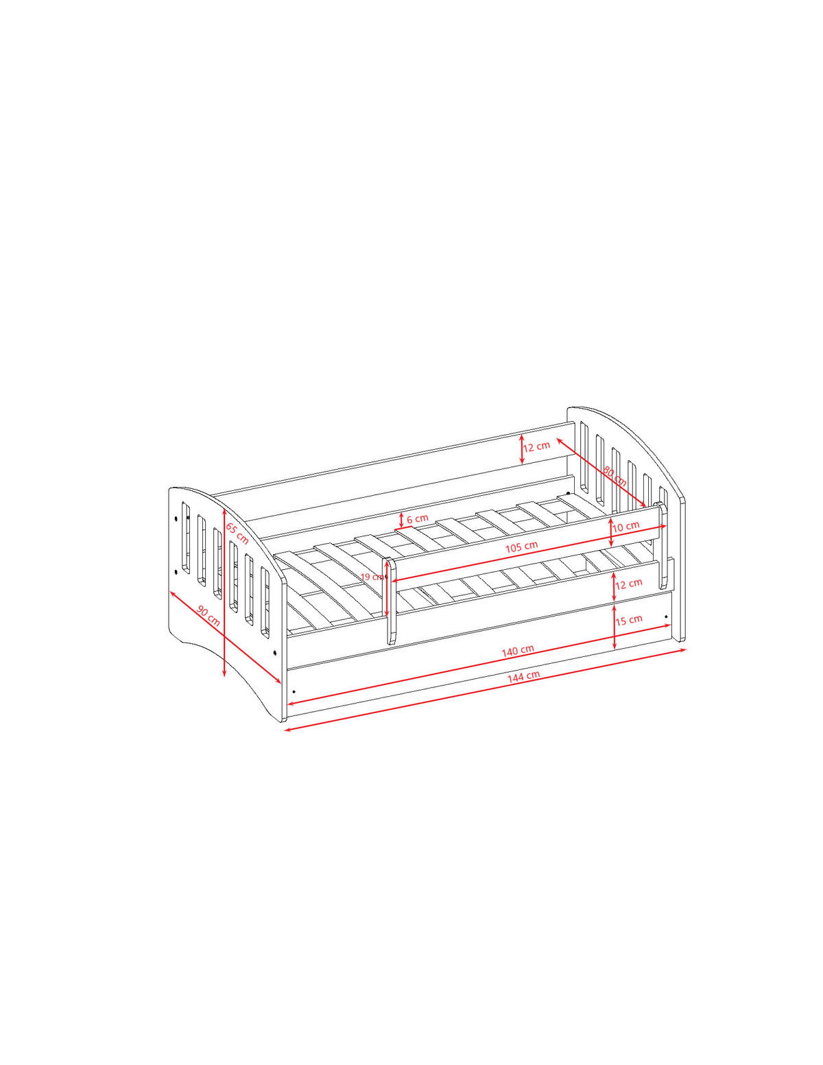 KINDERBETT CLASSIC mit Schublade und Matratze 90/65/144 - Weiß, Holzwerkstoff (80/140cm) - RAUMHIRSCH FURNITURE